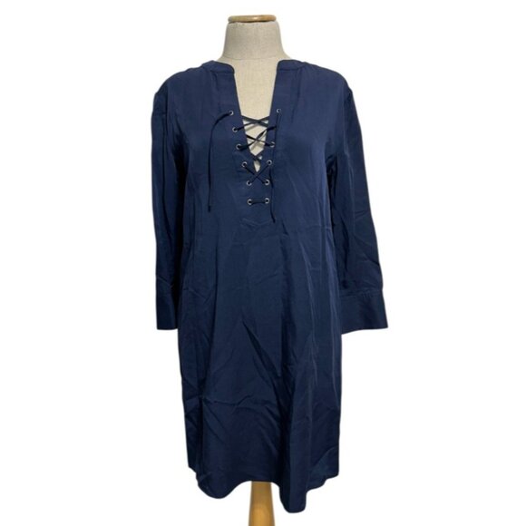 Theory Women's SZ 4 Jullitah Lace-up Telce-twill Mini Dress Navy Blue - Picture 9 of 9